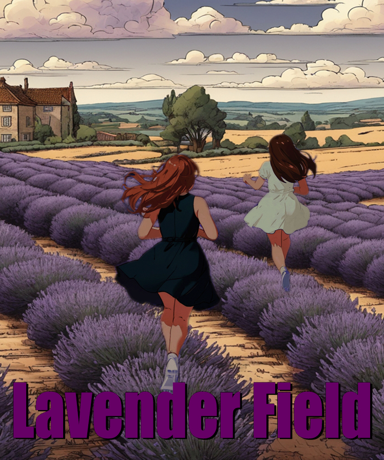 Story Scene: Two characters running in a lavender field